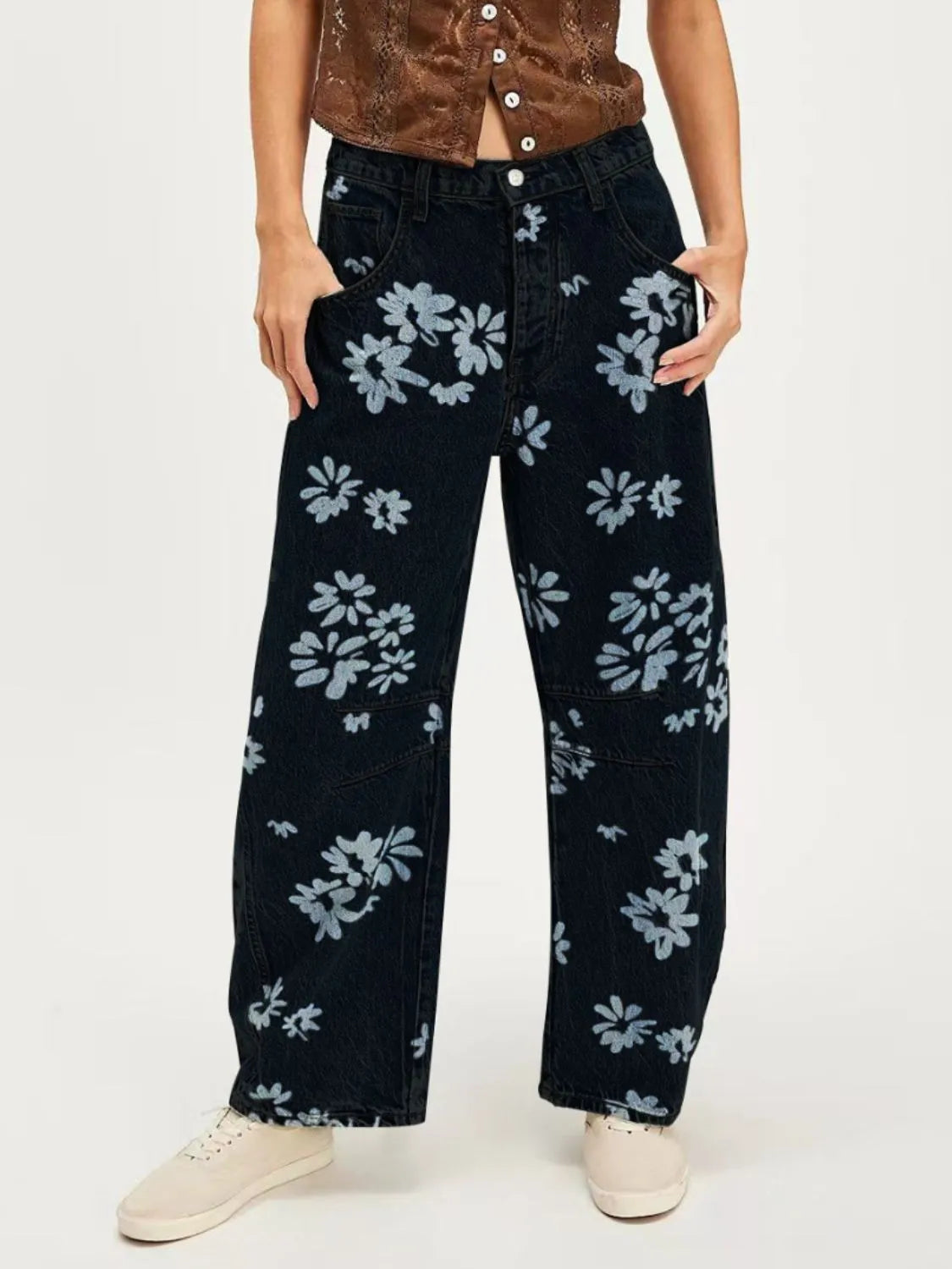 Printed Wide Leg Jeans - felvior