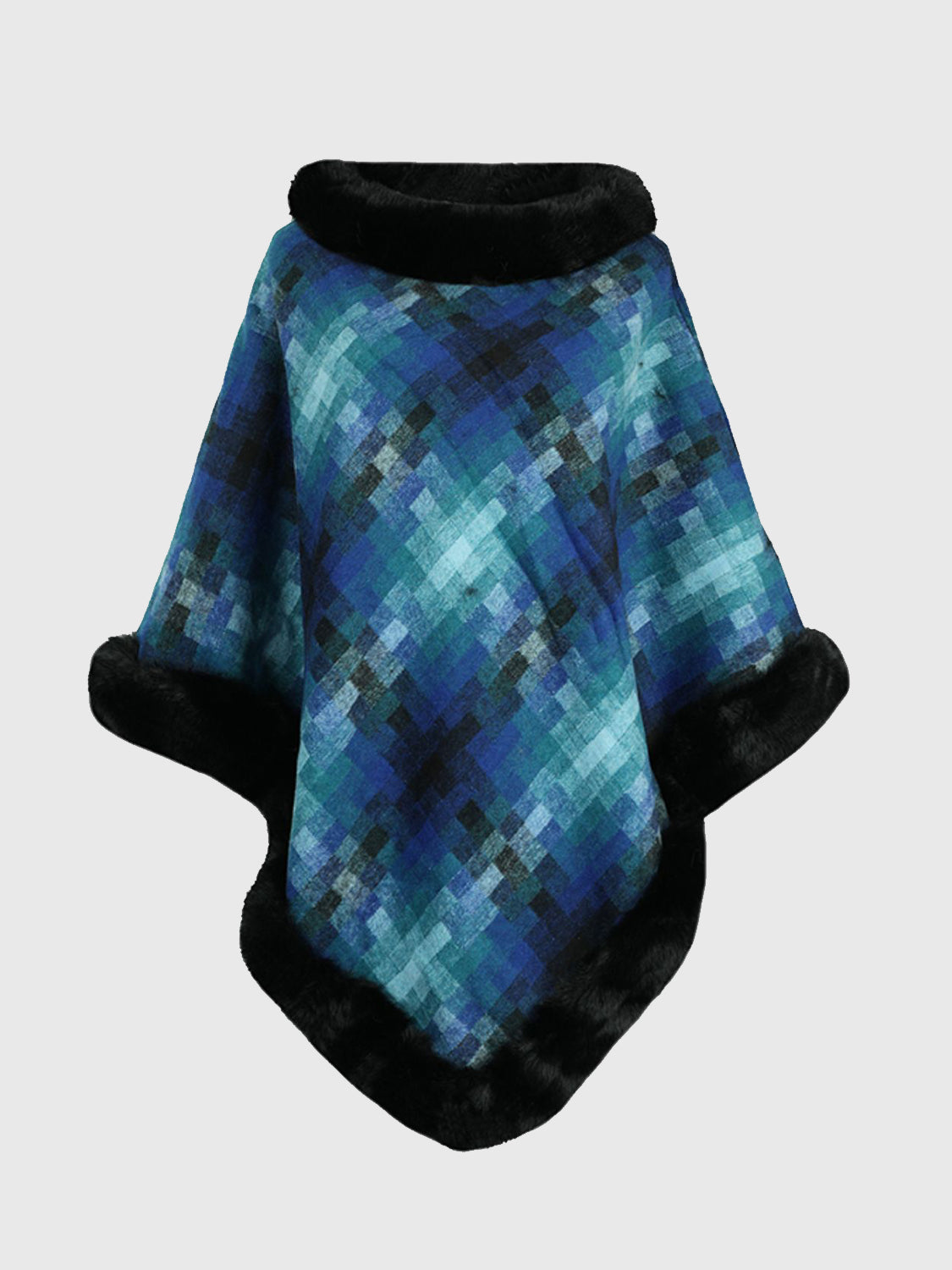 Faux Fur Trim Poncho - felvior