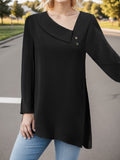 Asymmetrical Neck Long Sleeve Blouse - felvior