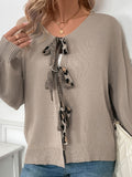 Perfee Tied Contrast Heart V-Neck Long Sleeve Cardigan - felvior