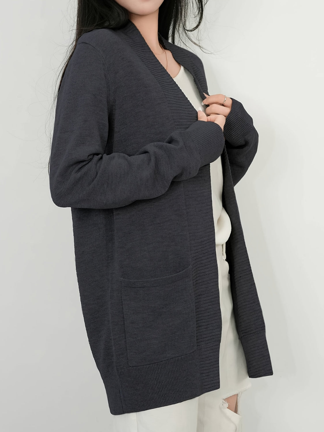 Open Front Long Sleeve Sweater Cardigan - felvior