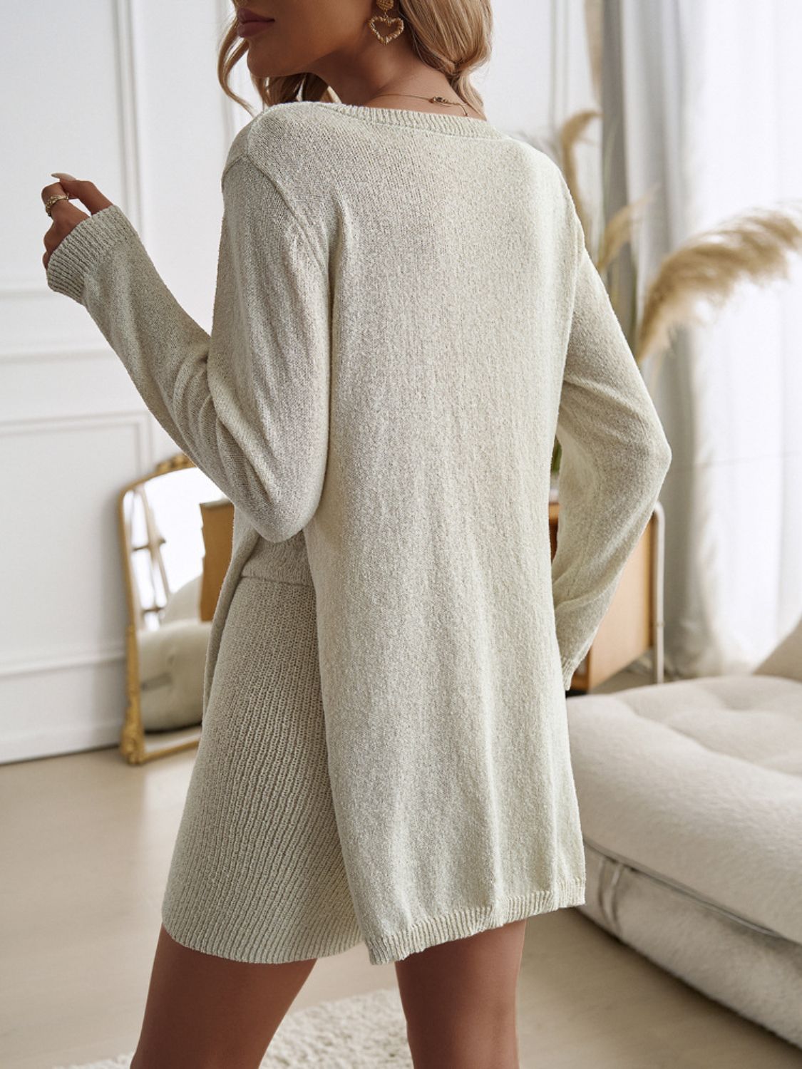 Devine Slit Round Neck Top and Shorts Sweater Set - felvior