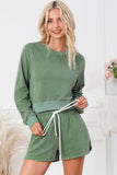 Round Neck Long Sleeve Top and Drawstring Shorts Lounge Set - felvior