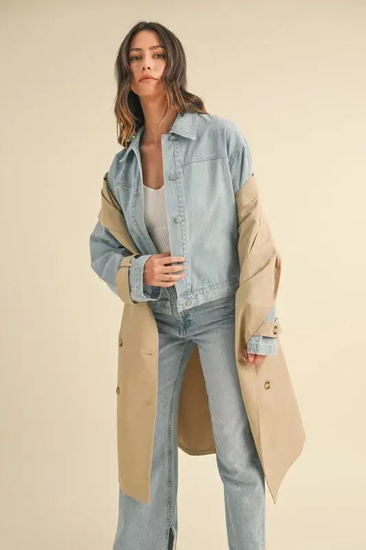 MABLE Layered Look Trench Coat With Denim Jacket