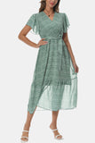 Surplice Neck Flutter Sleeve Tied Dress - felvior