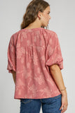 Umgee Full Size Notched Button Detail Half Sleeve Blouse Plus Size