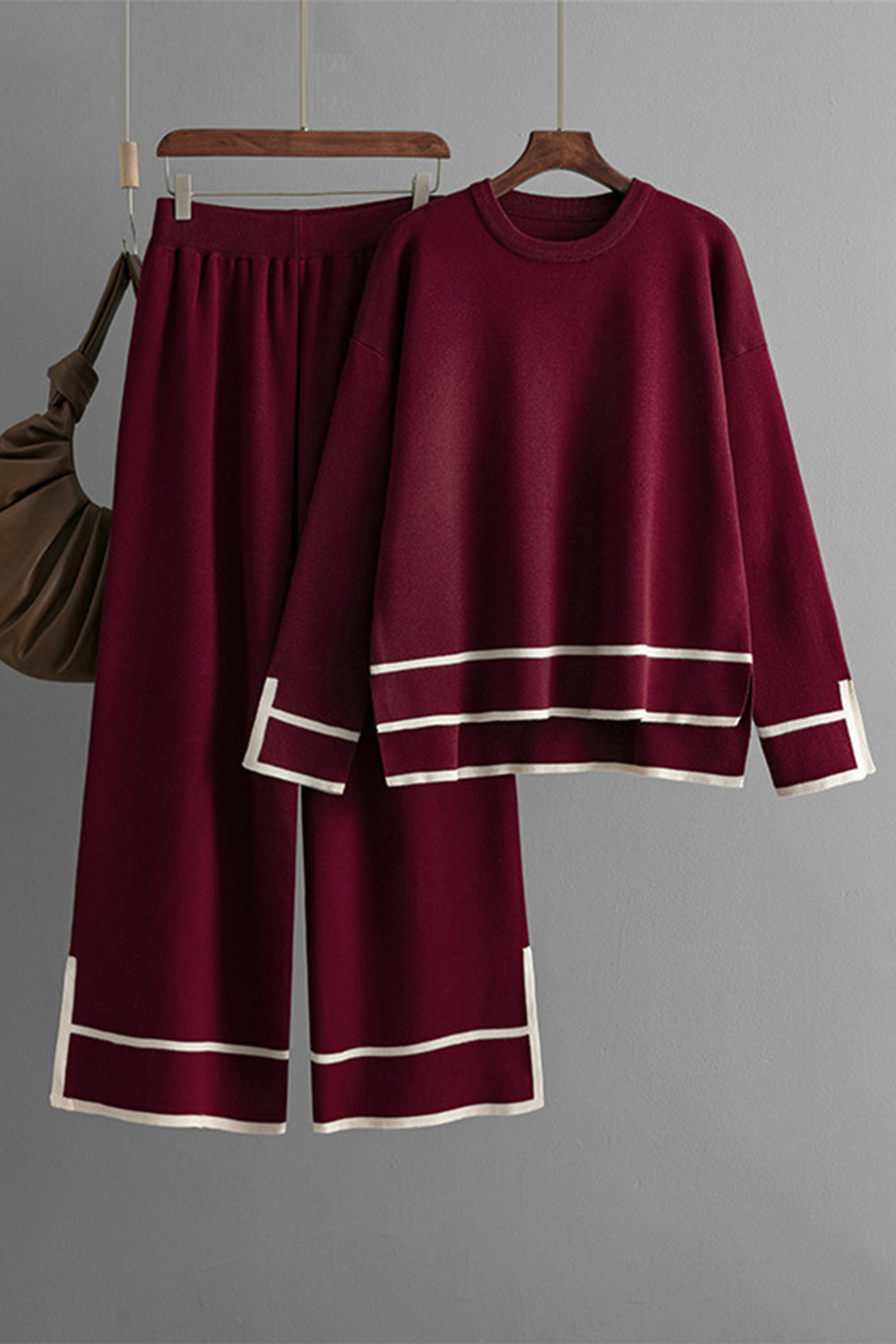 High-Low Round Neck Top and Pants Sweater Set - felvior