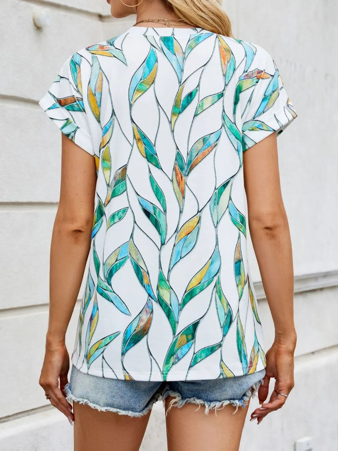 Printed Round Neck Short Sleeve Top