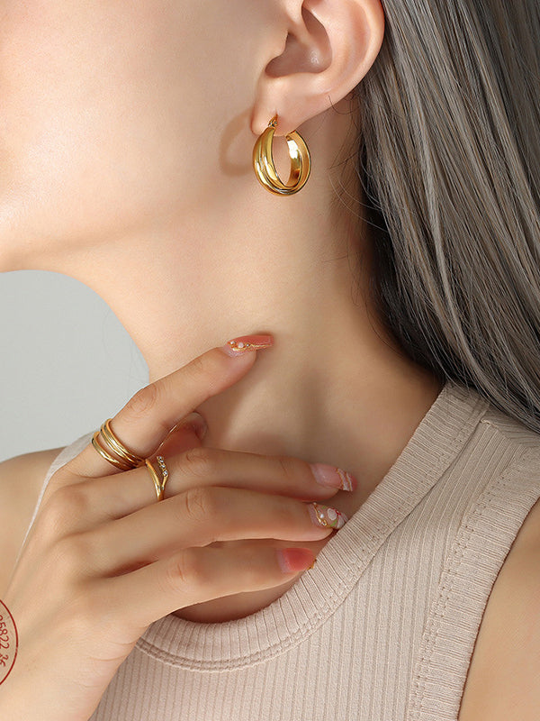 18K Gold-Plated Titanium Steel Huggie Earrings - felvior