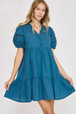 Umgee USA Full Size Lace Detail Puff Sleeve Mini Dress Plus Size