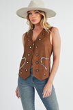 Aemi + Co Heart Rivet Detail Suede Vest Coat - felvior