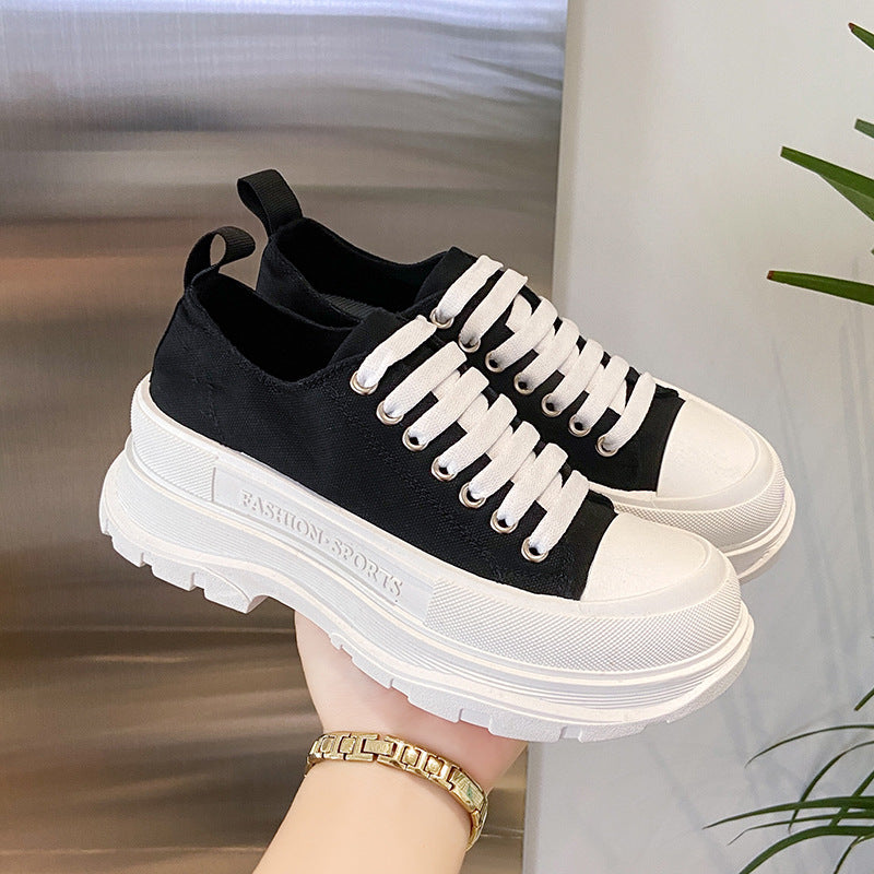 Lace Up Round Toe Platform Sneakers - felvior