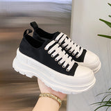 Lace Up Round Toe Platform Sneakers - felvior