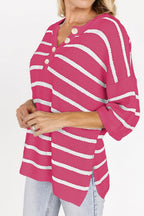 Stripe Drop Shoulder Side Slit Knit Top