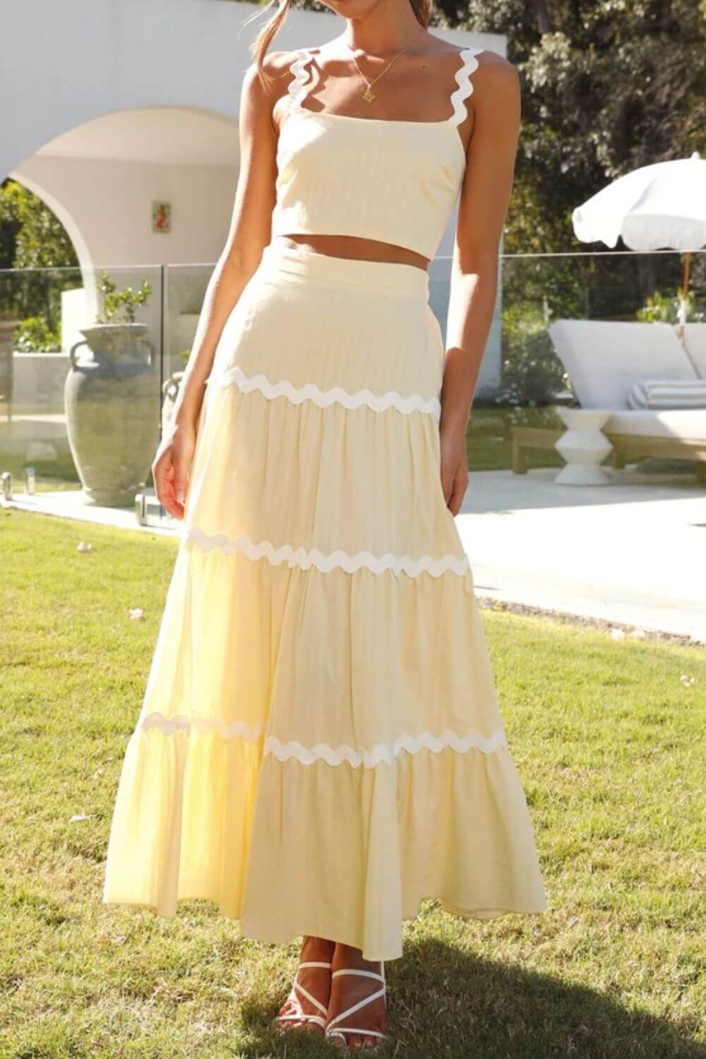 Contrast Trim Cami and Maxi Skirt Set