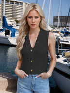 Button Down V-Neck Sweater Vest