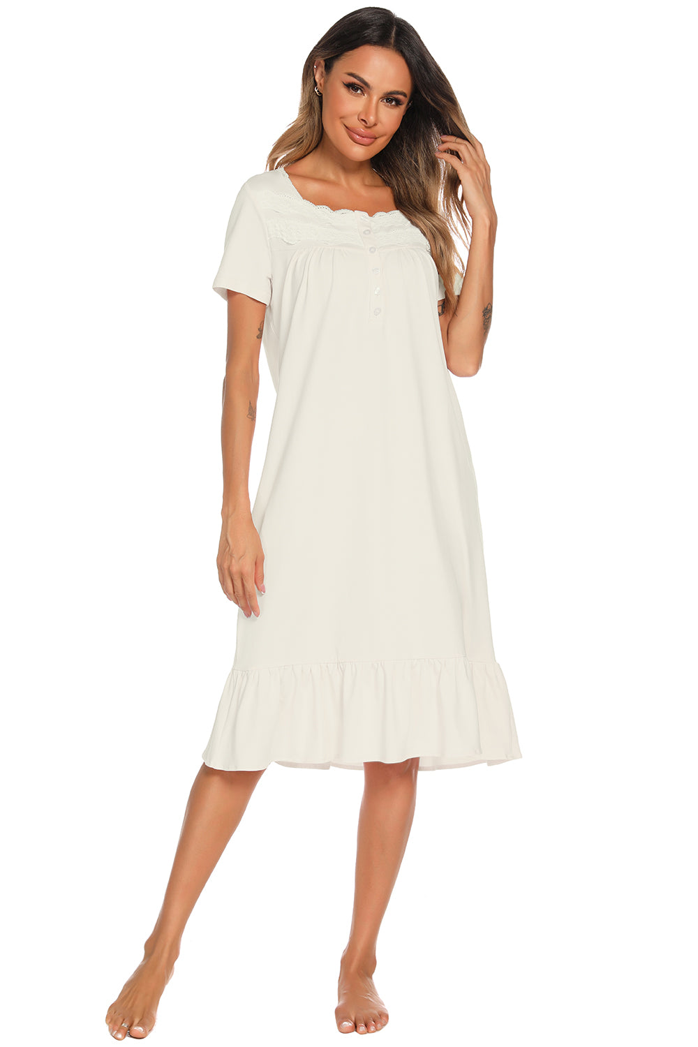 Lace Detail Square Neck Lounge Dress - felvior