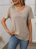 Ribbed V-Neck Short Sleeve T-Shirt