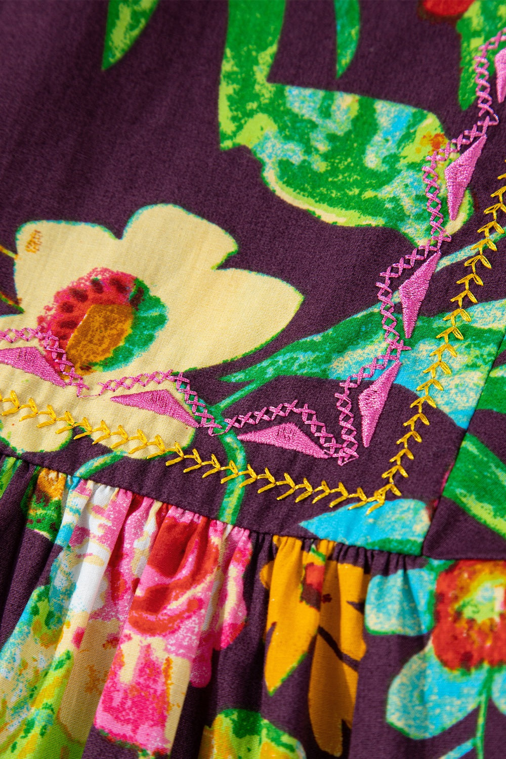 Flower Embroidered Trim Half Sleeve Blouse - felvior