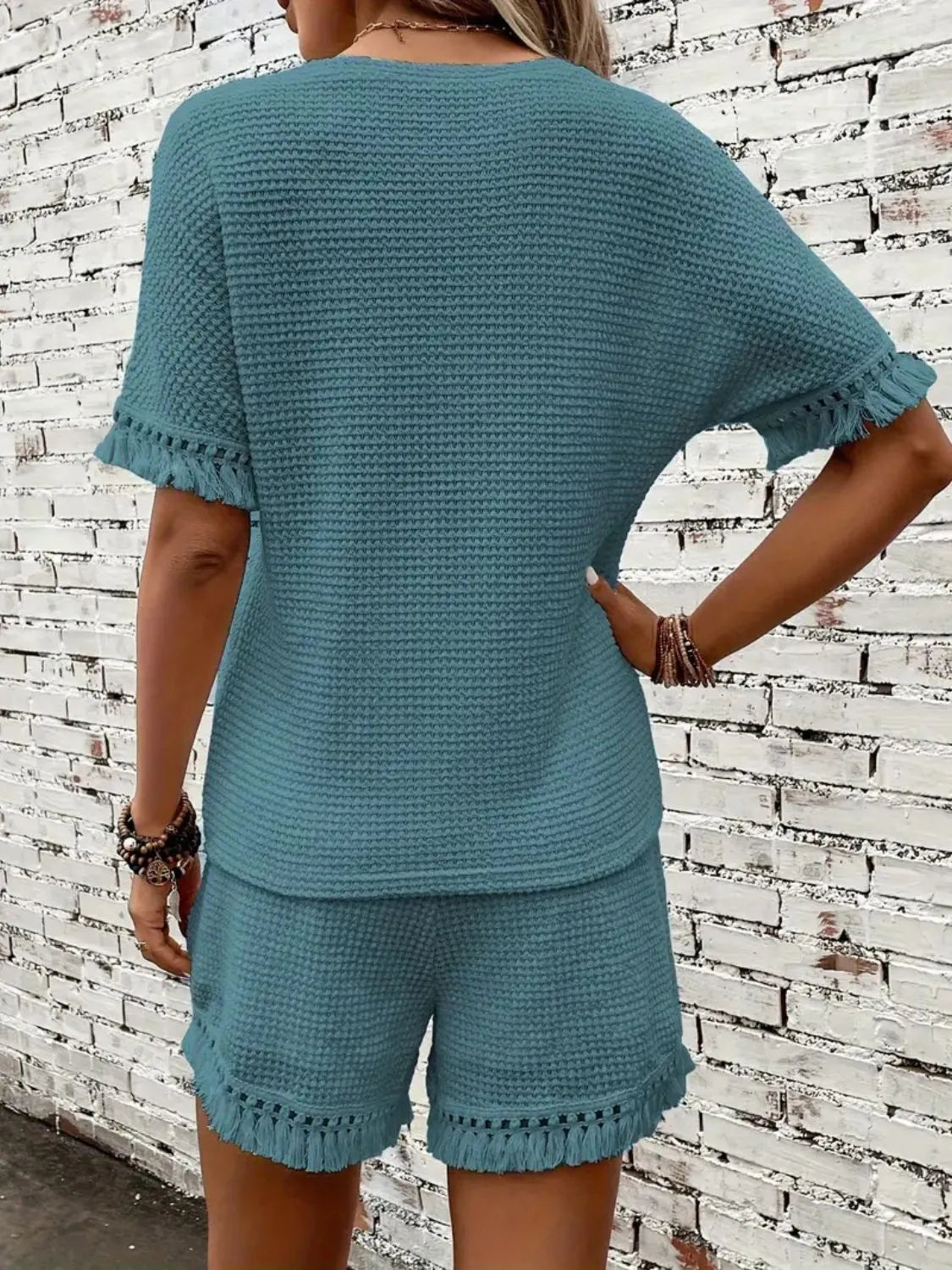 Tassel Round Neck Top and Shorts Set - felvior