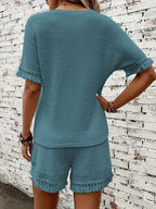 Tassel Round Neck Top and Shorts Set
