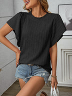 Textured Round Neck Short Sleeve Top