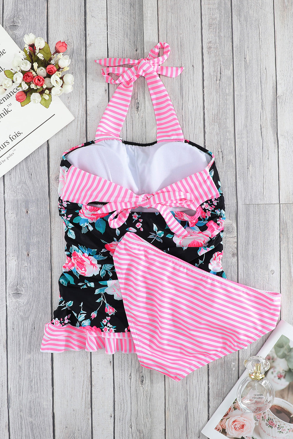 Mixed Print Tie-Back Two-Piece Swimsuit - felvior