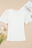 Eyelet Short Sleeve Patchwork Ribbed Top - felvior