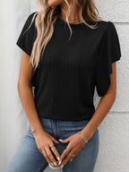 Round Neck Flutter Sleeve T-Shirt