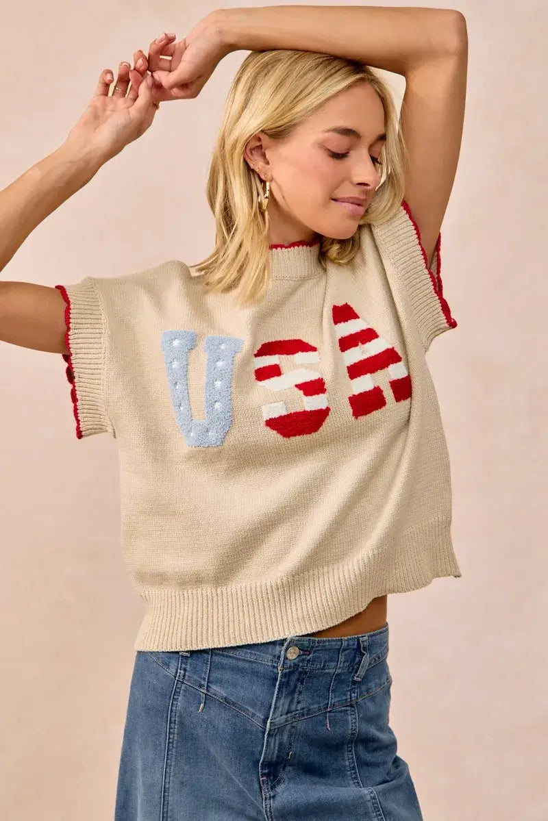 BiBi USA Patchwork Sweater Vest Top With Contrast Detail Image principale du produit