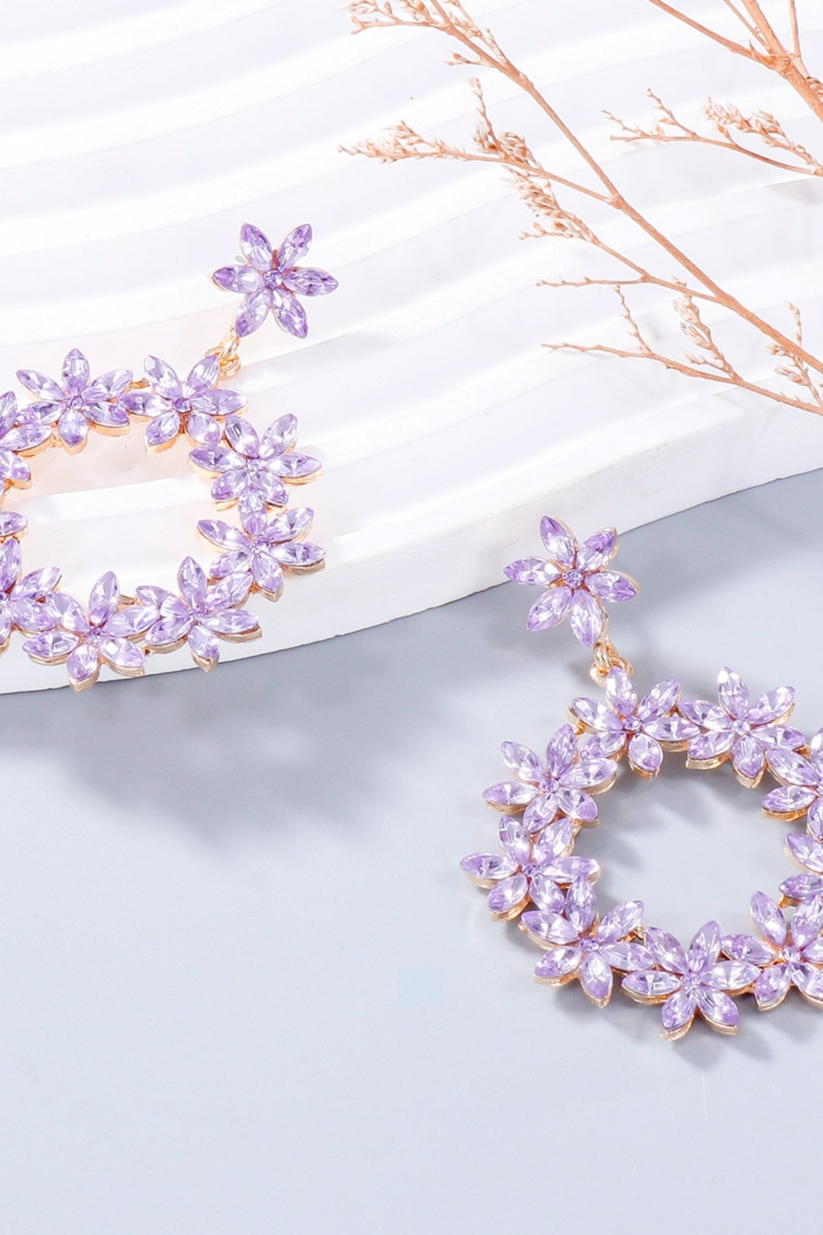 Rhinestone Flower Dangle Earrings - felvior