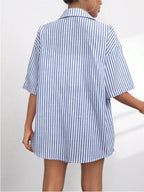 Striped Button Up Shirt and Shorts Set