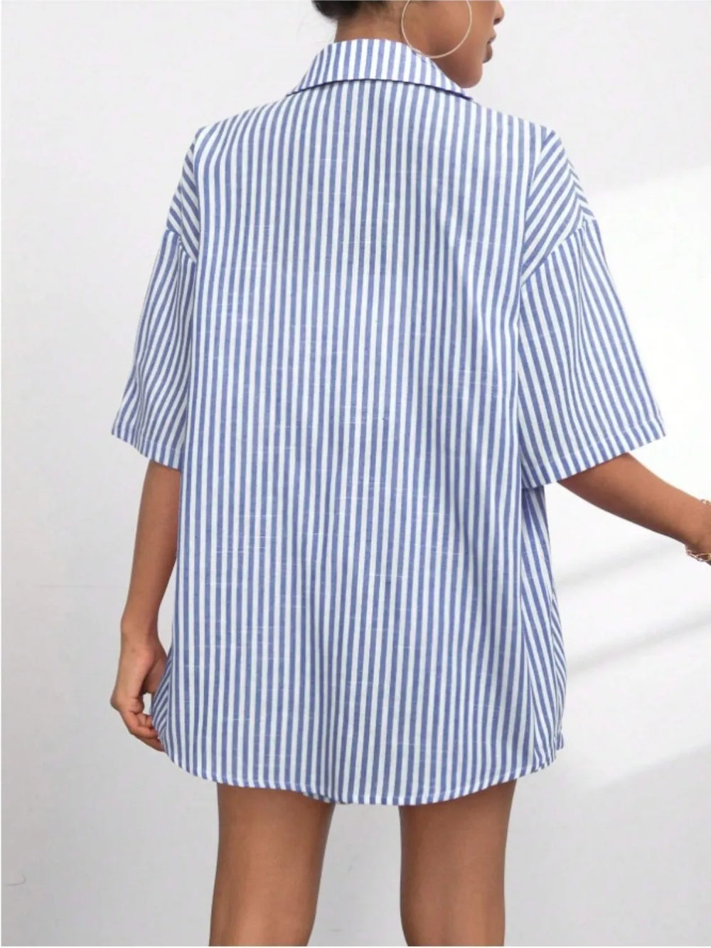 Striped Button Up Shirt and Shorts Set