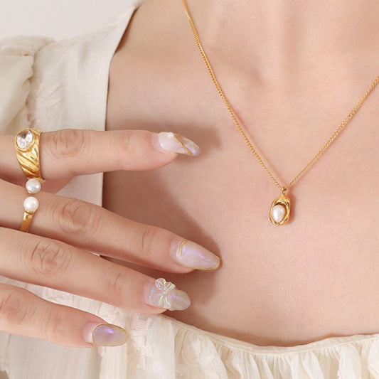 18K Gold-Plated Pearl Pendant Necklace - felvior
