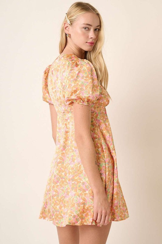 Mittoshop Printed V-Neck Puff Sleeve Mini Dress - felvior