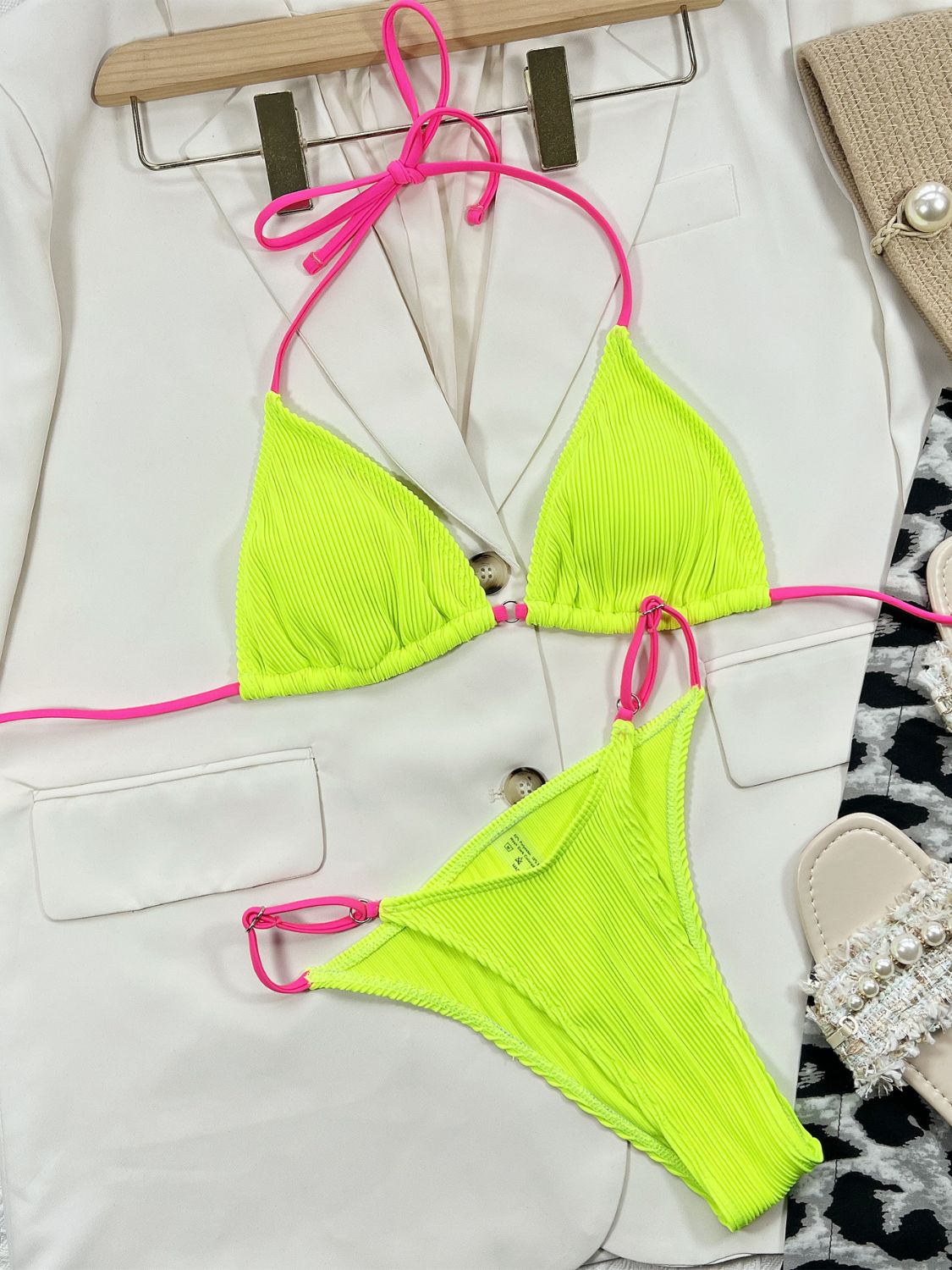 Ribbed Tie Back Bikini Set - felvior