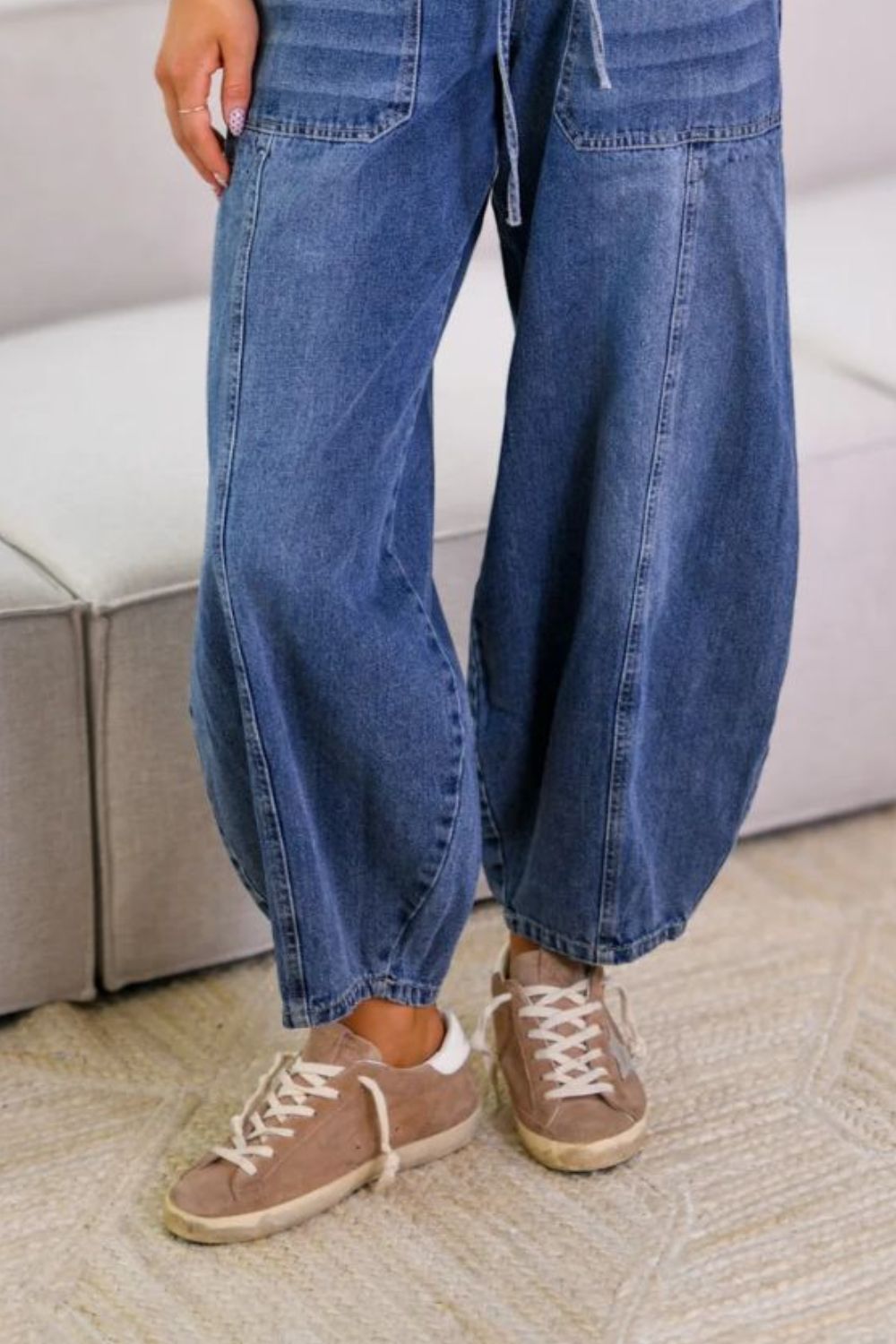Drawstring Jeans with Pockets - felvior