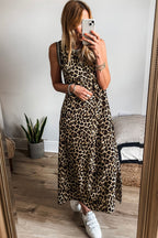 Side Slit Leopard Sleeveless Maxi Dress