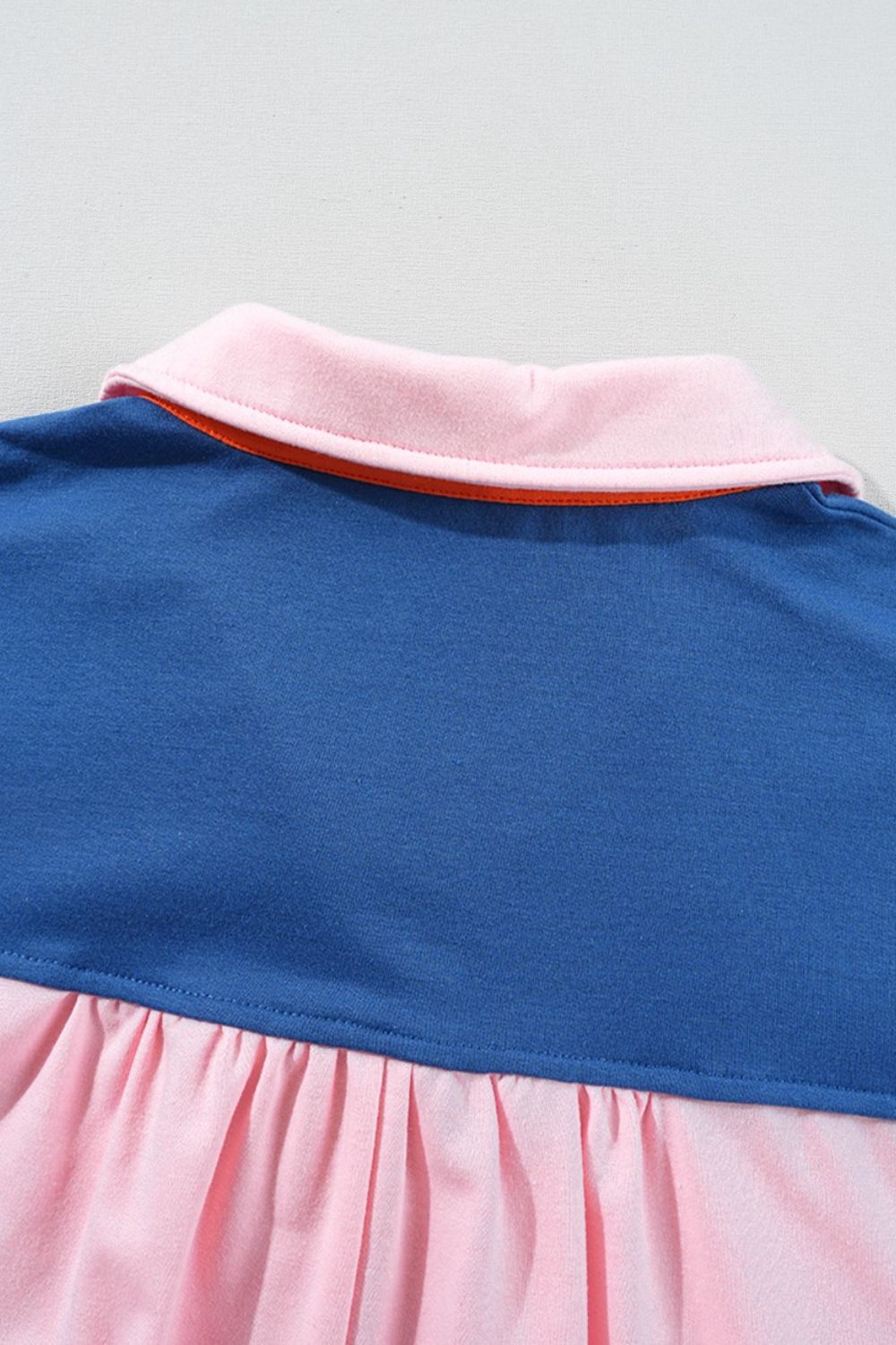 Color Block Half Buttoned Ruffled Short Sleeve T Shirt