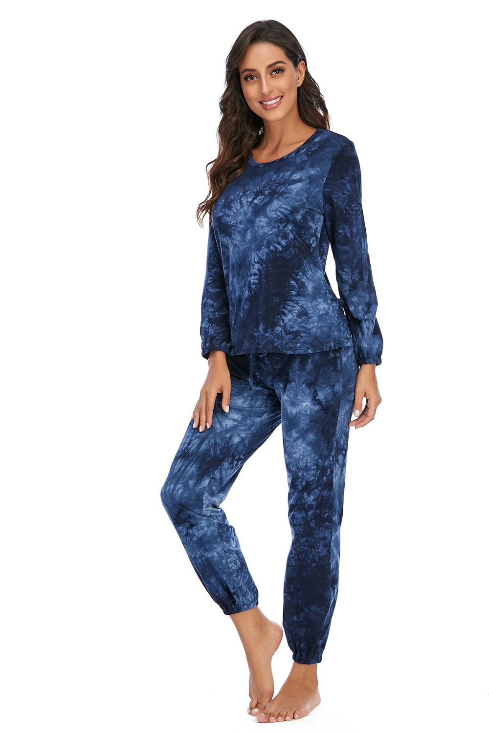 Tie-Dye Top and Drawstring Pants Lounge Set - felvior