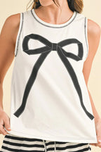 Contrast Bow Round Neck Sleeveless Top