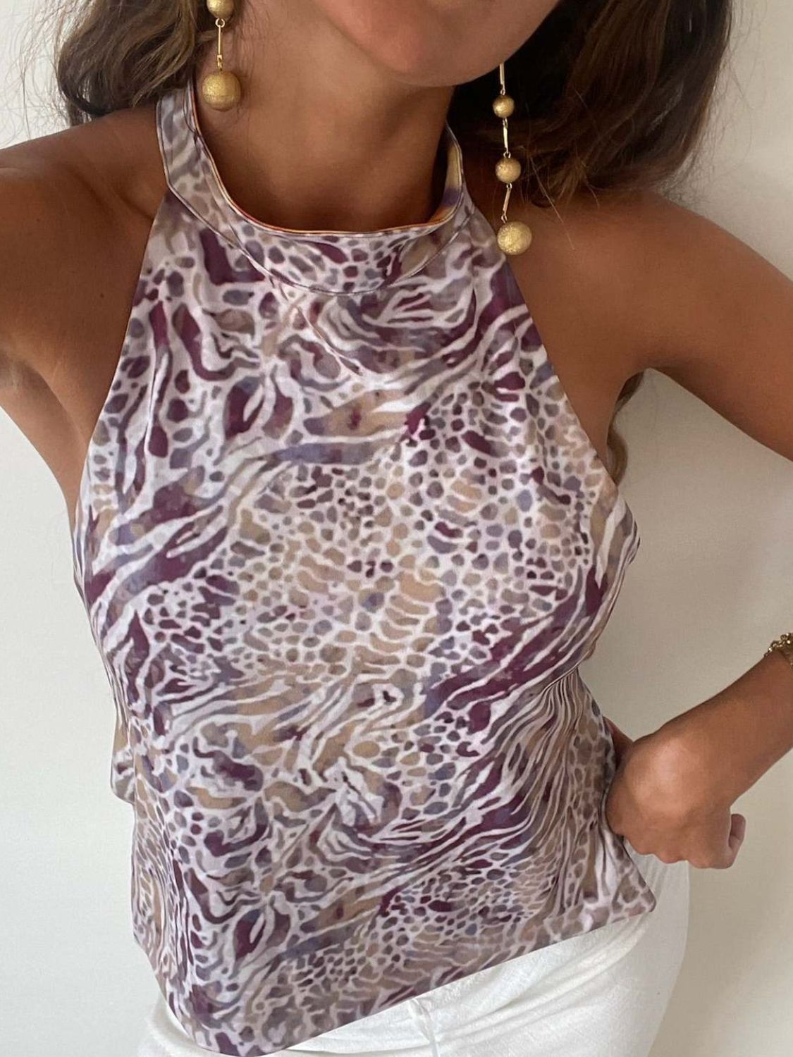 Backless Printed Halter Neck Tank - felvior
