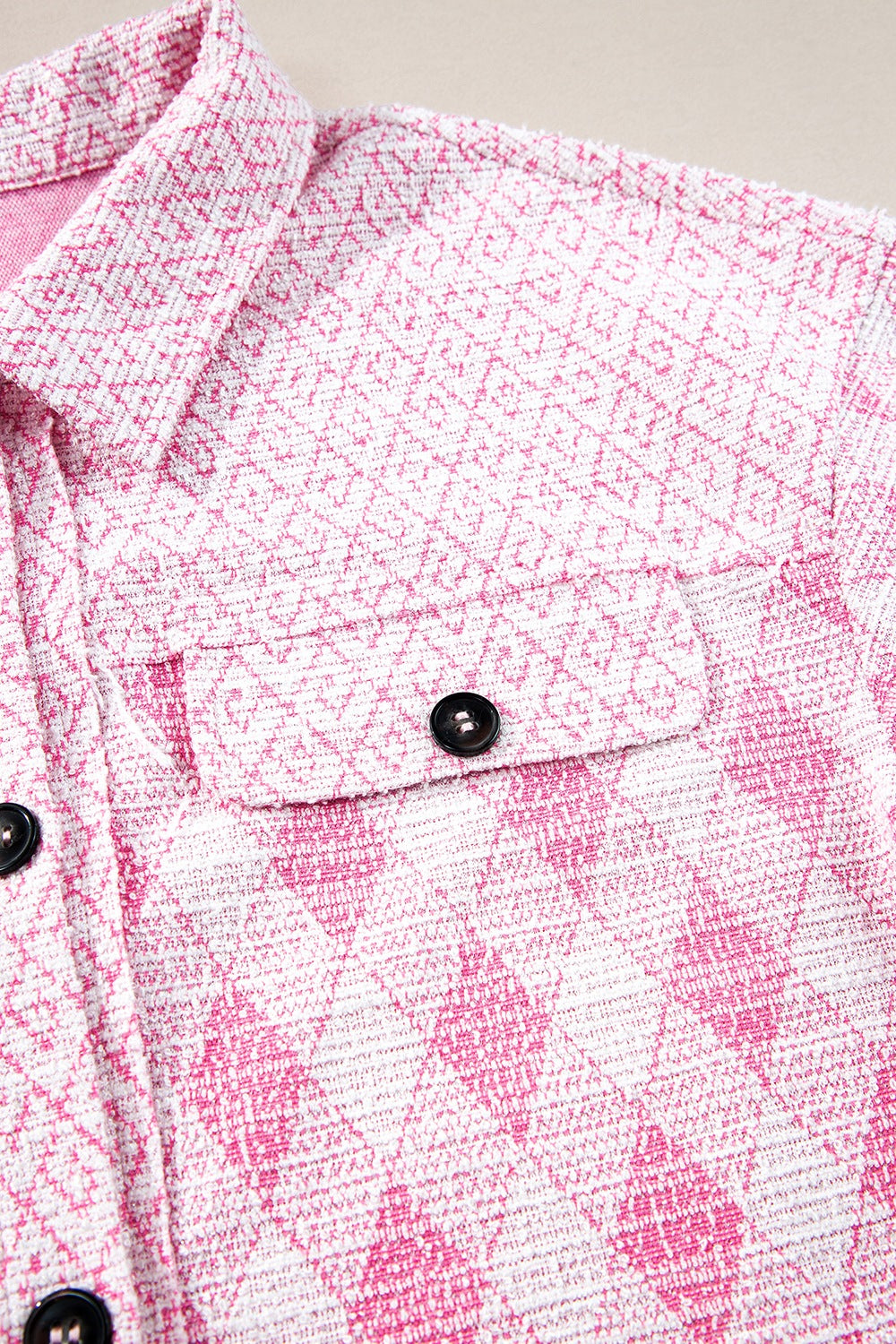 Geometric Print Textured Flap Pocket Shacket - felvior