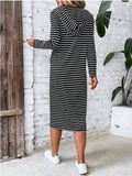 Striped Zip Front Hooded Dress - felvior