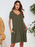 Notched Short Sleeve Mini Lounge Dress - felvior