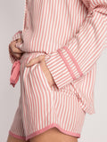Striped Collared Neck Long Sleeve Top and Shorts Lounge Set - felvior