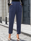 Elastic Waist Pants with Pockets - felvior