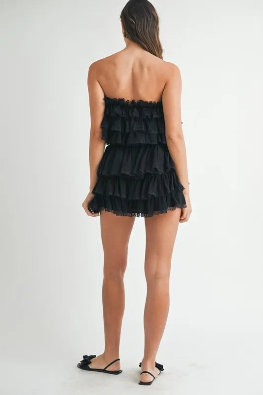 MABLE Ruffle Layered Crop Top and Mini Skirt Set - felvior