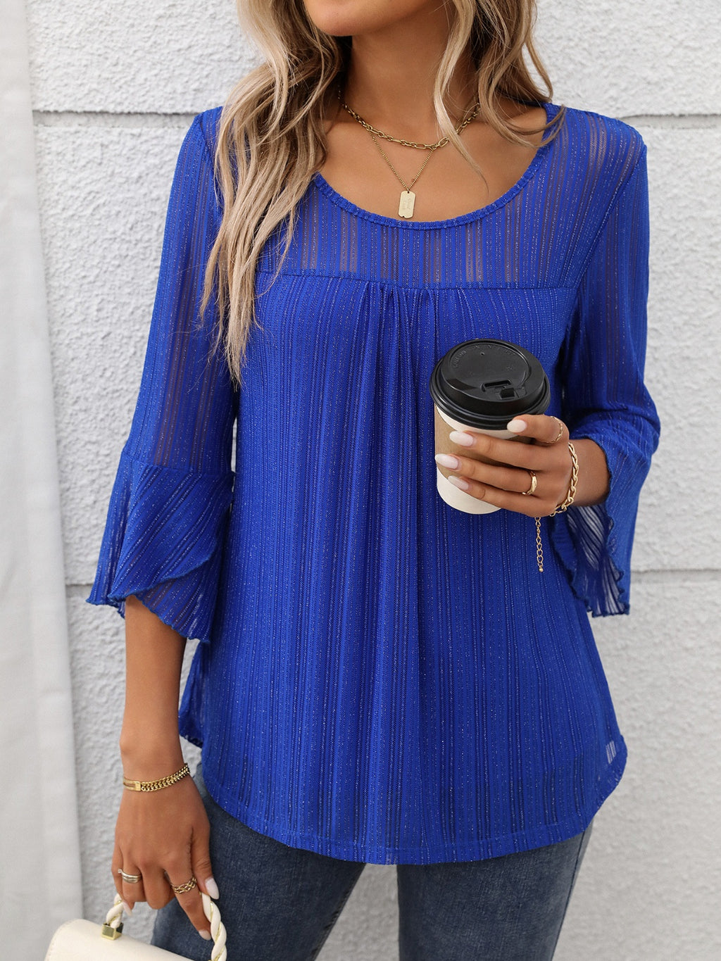 Round Neck Three-Quarter Sleeve Top