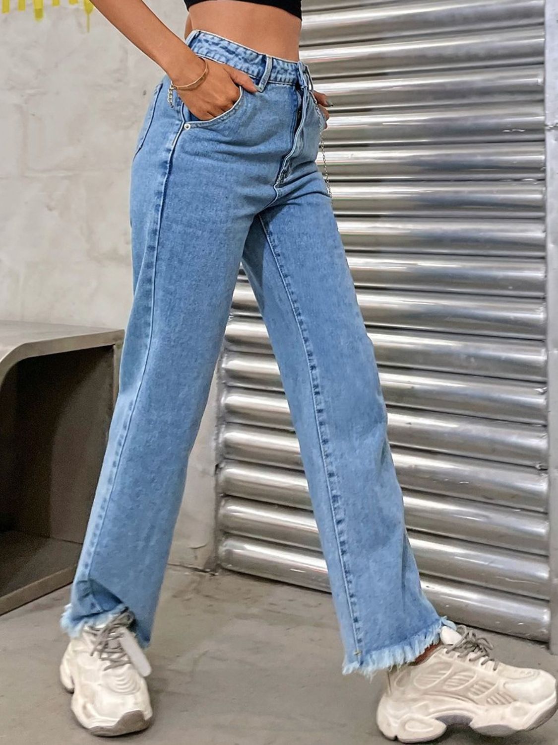Raw Hem Jeans with Pockets - felvior